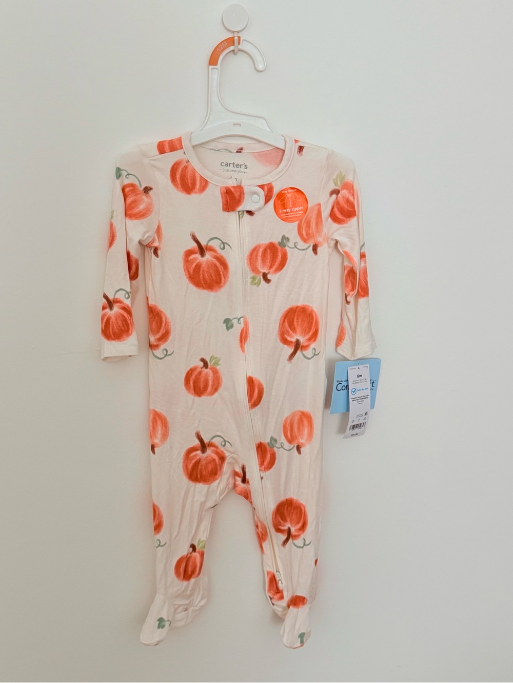 Carter's Cream Footed One-Piece with Orange Pumpkin Print